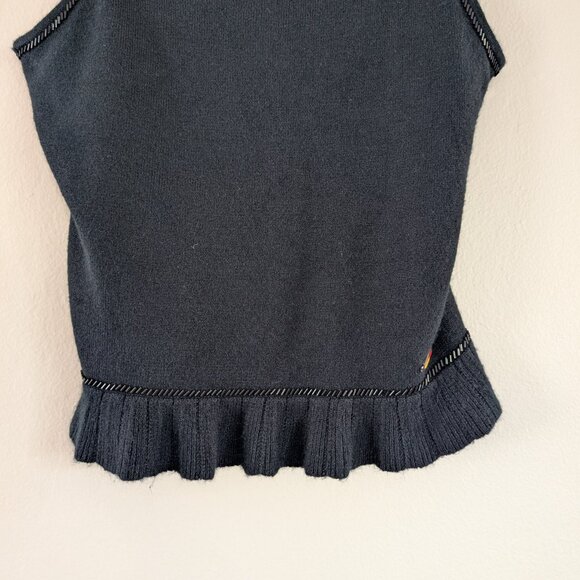 Tommy Hilfiger Black Y2K Spaghetti Strap Knit Top Beaded with‎ Ruffles Size SP - Picture 2 of 14